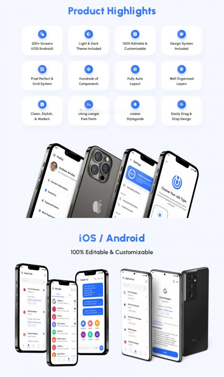 200多屏找工作应聘求职app应用程序界面设计ui套件素材 Jobee – Job Finder A_琦美素材库，让您的设计少走弯路~