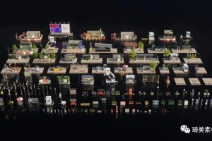 建筑区、人行道、公共汽车站和地铁站3D模型