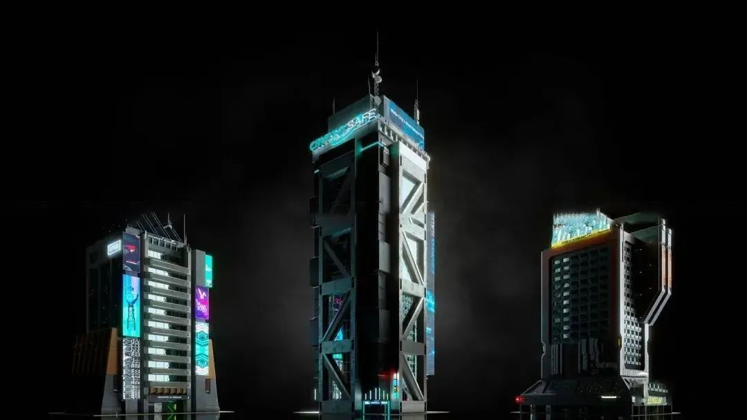 C4D赛博朋克城市建筑高楼大厦模型_琦美素材库,让您的设计少走弯路~