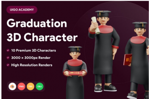 10个高校毕业生博士帽3d人物插画插图图标icons设计素材 Graduation 3D Chara