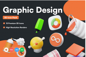 15个创意平面设计主题3d立体ui界面设计图标icons素材包 Graphic Design 3D_琦美素材库，让您的设计少走弯路~