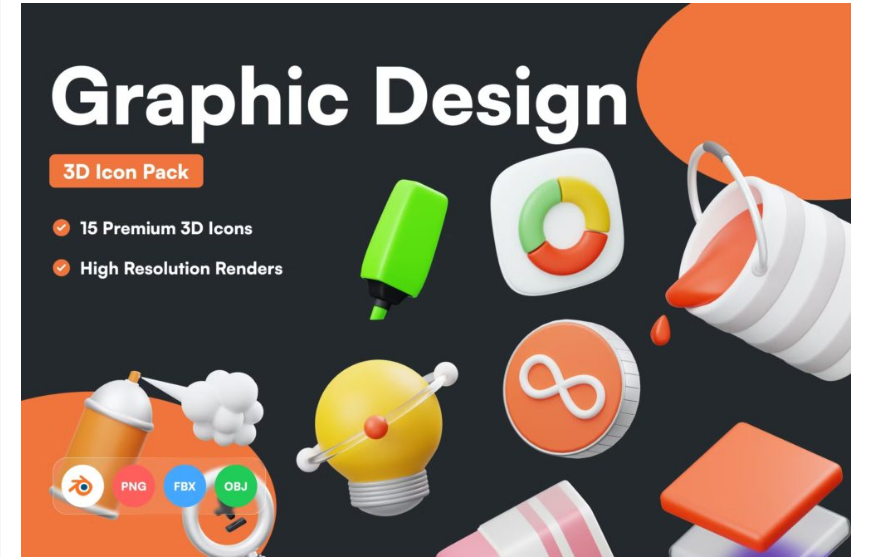 15个创意平面设计主题3d立体ui界面设计图标icons素材包 Graphic Design 3D_琦美素材库，让您的设计少走弯路~