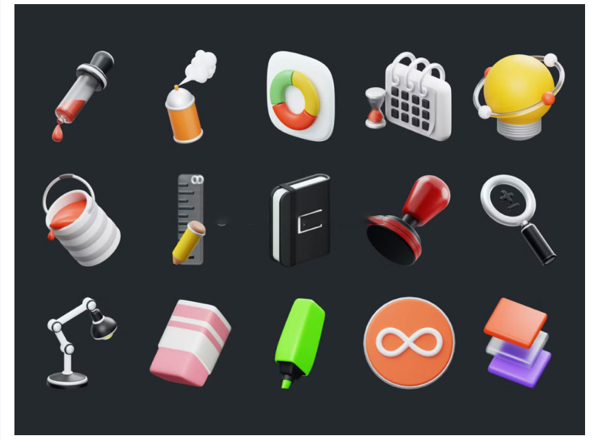 15个创意平面设计主题3d立体ui界面设计图标icons素材包 Graphic Design 3D_琦美素材库，让您的设计少走弯路~