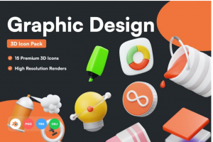 15个创意平面设计主题3d立体ui界面设计图标icons素材包 Graphic Design 3D