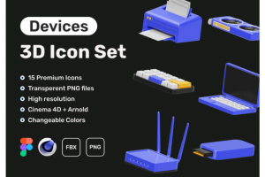 15款独特办公Wi-Fi互联网科技信息数据3D图标Icons设计素材 Devices 3D Icon