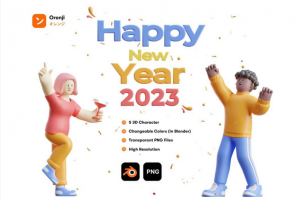 2023年新年快乐庆祝场景3D插画插图Blender模型设计素材 3D Happy New Year