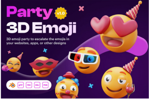 20个独特卡通趣味生日派对3D Emoji表情符号包图标Icons设计素材包 Emoty – 3D