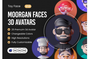 25款高级有趣3D卡通摩尔根头型头像插画插图图标Icons设计素材包 Moorgan 3D Avat