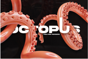 30款创意3D立体塑料质感章鱼触角海报专辑封面设计PNG免抠图设计素材包 OCTOPUS RENDE