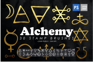 30款占星术线性符文符号装饰元素ps笔刷扩展插件png免抠图国外设计素材 30 Alchemy Sy