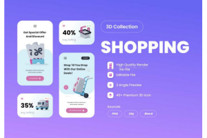 48个高级电商购物3D图标Icons插画插图设计素材包 Shopping 3D Icons