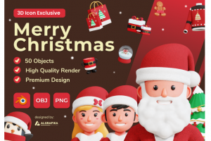 50款独特圣诞节新年圣诞老人3d图标icons插画插图png免抠图设计素材 Christmas 3D
