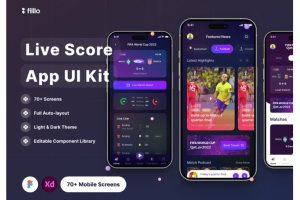70+屏炫酷体育游戏电竞在线直播APP界面设计UI套件素材 Filllo Live Score Ap