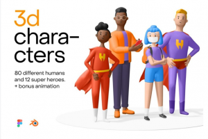 92个时尚3D超级英雄人物动态插画图标Icons设计素材包 Humans 3d characters