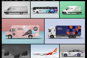 21款交通工具汽车飞机卡车货车样机logo品牌vi提案贴图PS设计素材