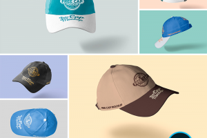 6款棒球帽鸭舌帽帽子LOGO效果展示VI智能贴图样机模板PSD设计素材