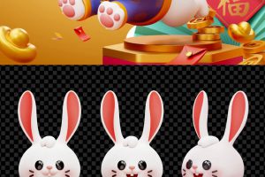 4款可商用3D新年可爱卡通兔子Ai模型海报矢量源文件