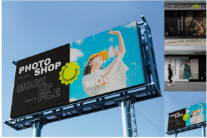 时尚户外街头高速海报广告牌设计ps智能贴图样机模板 Billboard Mockup Set