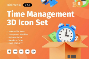 20款3D立体时间管理APP网站界面设计图标Icons设计素材包 3DTime Management