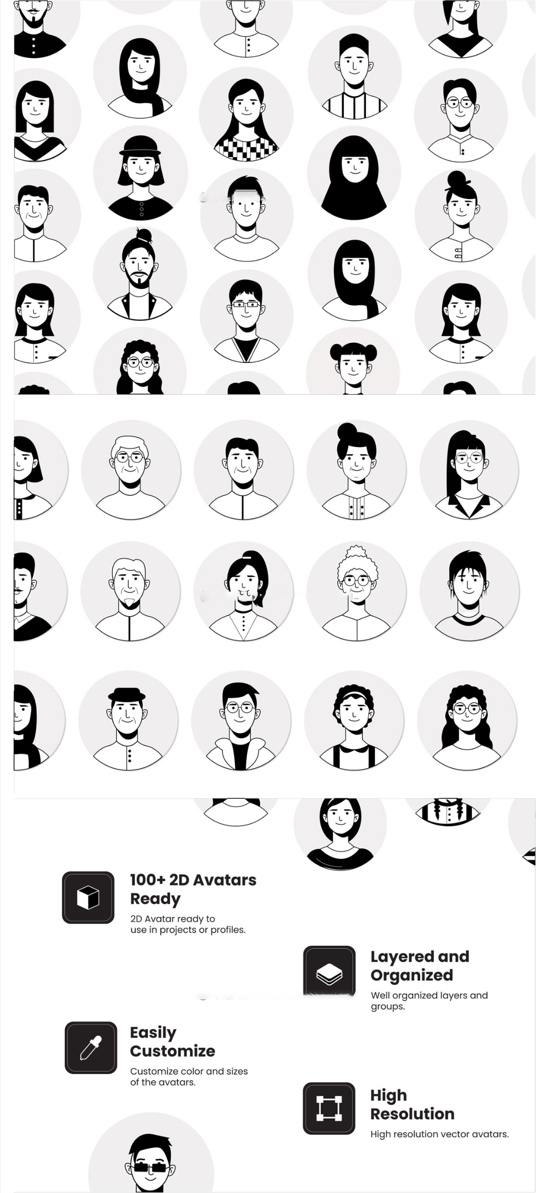 100+卡通有趣2D人物头像图标AI矢量设计素材 Novatars 2D Avatars_琦美素材库，让您的设计少走弯路~