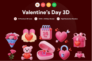 15款高级七夕情人节爱情爱心3D图标Icons设计素材包