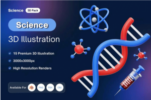 15款高级科学教育实验室生物3D图标Icons设计素材包 Science 3D Icon