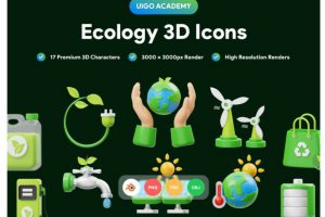 17高级绿色节能环保生态3D图标Icons设计素材 Ecology 3D Icon