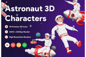 18款高级独特太空宇航员3D插画插图图标Icons设计素材包