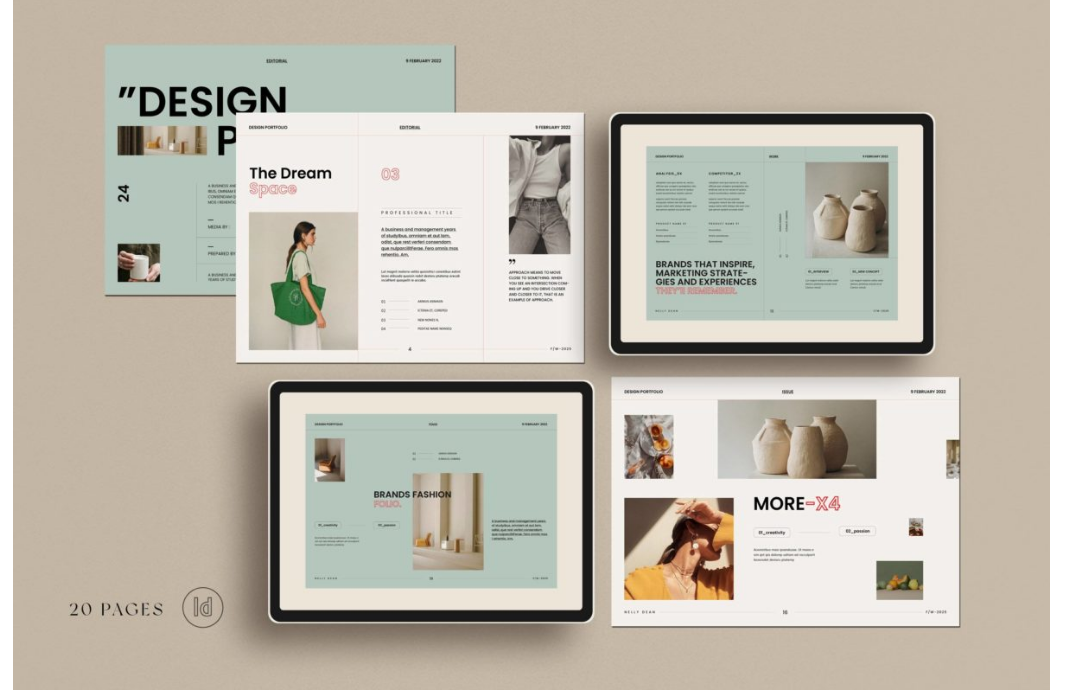 20页优雅横版A4品牌推广指导作品集画册排版版式设计id模板 Design Portfolio Te_琦美素材库,让您的设计少走弯路~
