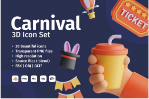 20个精美卡通嘉年华节日派对庆祝3D图标Icons设计素材包