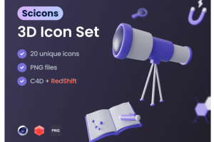 20款独特科学研究实验教育教学3D图标Icons设计C4D格式素材包 Scicons – 3D Ic