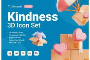 20款精美七夕情人节爱心3D图标Icons设计素材OBJ模板源文件 3D Kindness
