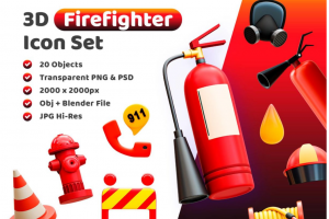 25个高级消防局救火设备3D图标icon设计Blender素材