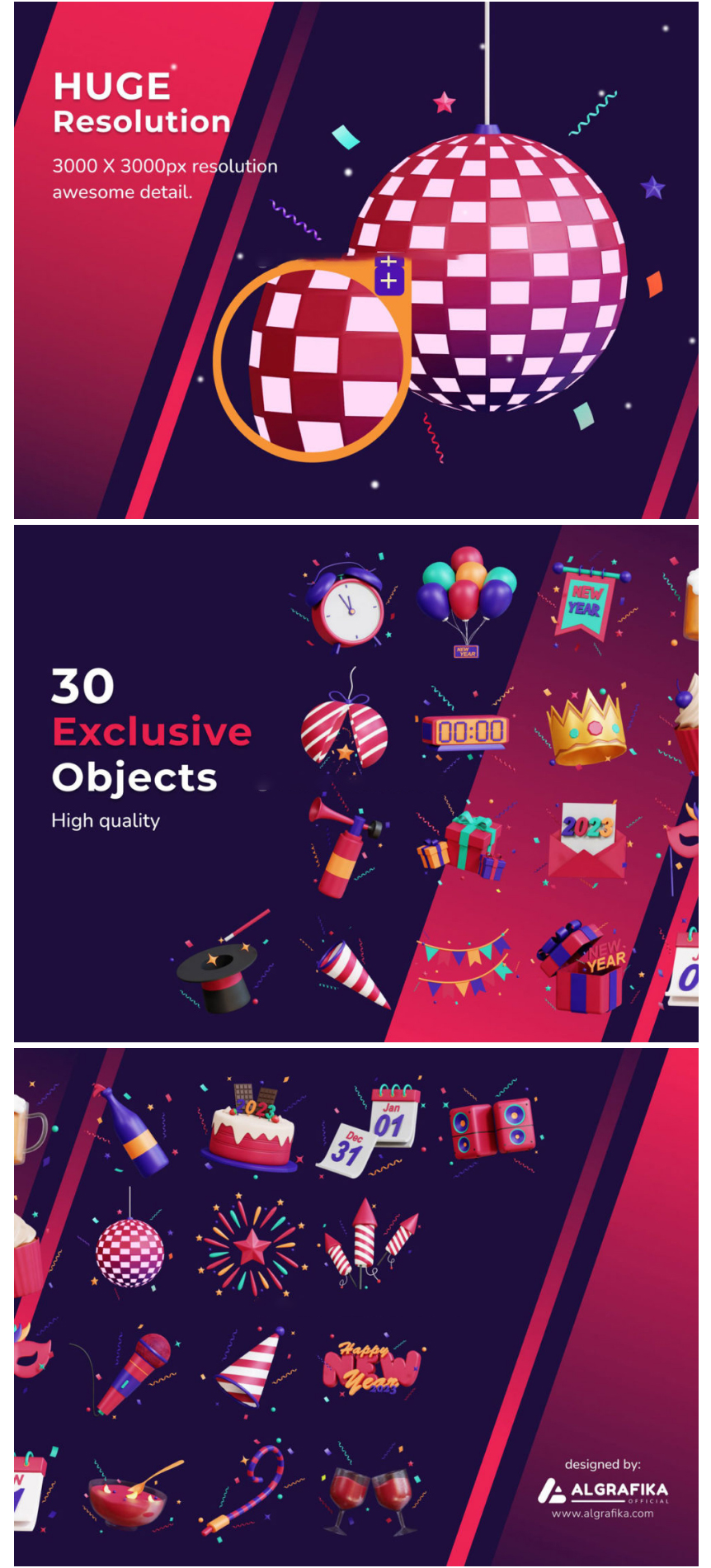 30个高级独特新年节日派对聚会庆祝 New Year 3D Icon Pack_琦美素材库，让您的设计少走弯路~
