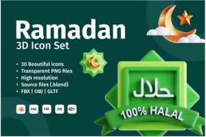 30个卡通伊斯兰穆斯林风斋月3D图标Icons设计素材包