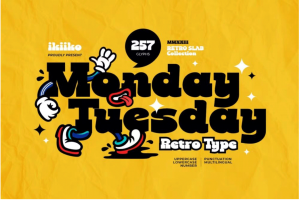 复古卡通有趣标签贴纸海报标题设计无衬线英文字体包 Monday Tuesday – Retro Ty