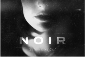 复古杂志噪点划痕黑白效果照片处理特效PS样机模板 Mysterious Noir Photo Eff