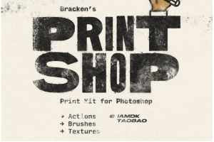 复古水墨粗糙渗透印刷墨迹效果动作纸张肌理PS设计素材套装 Print Shop by bracken