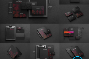 20款质感黑色企业品牌VI提案LOGO标识应用展示PSD贴图样机设计素材
