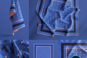 5款方巾丝巾丝绸织物样机设计效果图展示PSD智能贴图样机PS设计素材