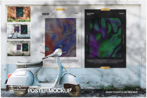 时尚城市街头墙贴宣传单海报设计展示贴图PSD样机模板