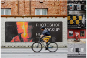 时尚城市街头宣传海报广告牌设计展示贴图PSD样机模板