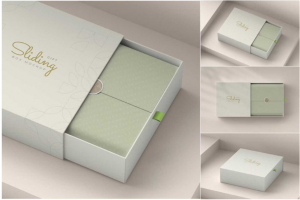 时尚抽屉式礼品产品化妆品包装纸盒外观设计展示贴图PSD样机模板