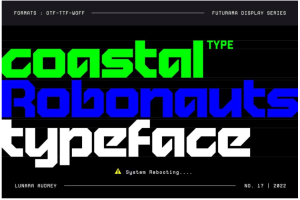未来科幻机甲斜角杂志海报标题徽标logo设计几何无衬线英文字体安装包 Robonauts font