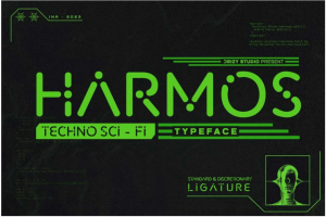 未来科幻机甲机能圆角杂志海报标题logo设计英文字体安装包 Harmos – Techno Sci-