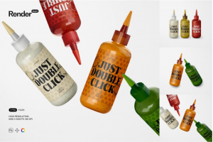 沙拉番茄酱色拉酱挤压瓶产品包装设计展示贴图ps样机素材
