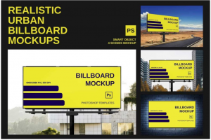 逼真城市户外街头高速广告牌海报设计展示贴图PSD样机模板 Advertising Billboard