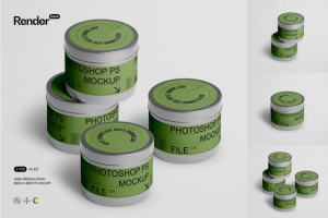 逼真食品罐头金属锡罐包装外观设计展示贴图PSD样机模板