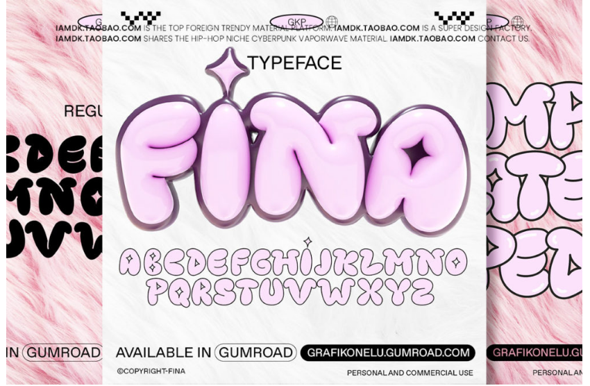 复古y2k千禧风卡通有趣圆融气泡胖乎乎PSAI英文字体安装包 Fina Font by grafik_琦美素材库，让您的设计少走弯路~