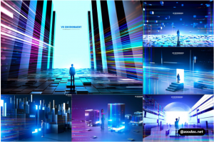16款未来科幻科技数据流商务VR电子地产虚拟空间主视觉海报PSD设计源文件